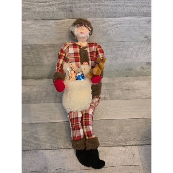 Handmade Vintage Christmas Shepherd Doll Plaid Wool Collectible Folk Art Shelf S - Picture 3 of 7